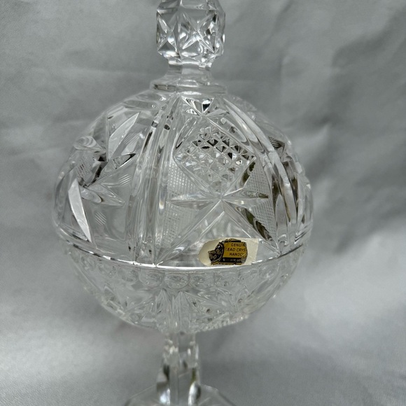 Vintage 15" Tall Genuine Crystal Heavy HandCut Glass Jar Candy Dish Ball Germany - Picture 2 of 8